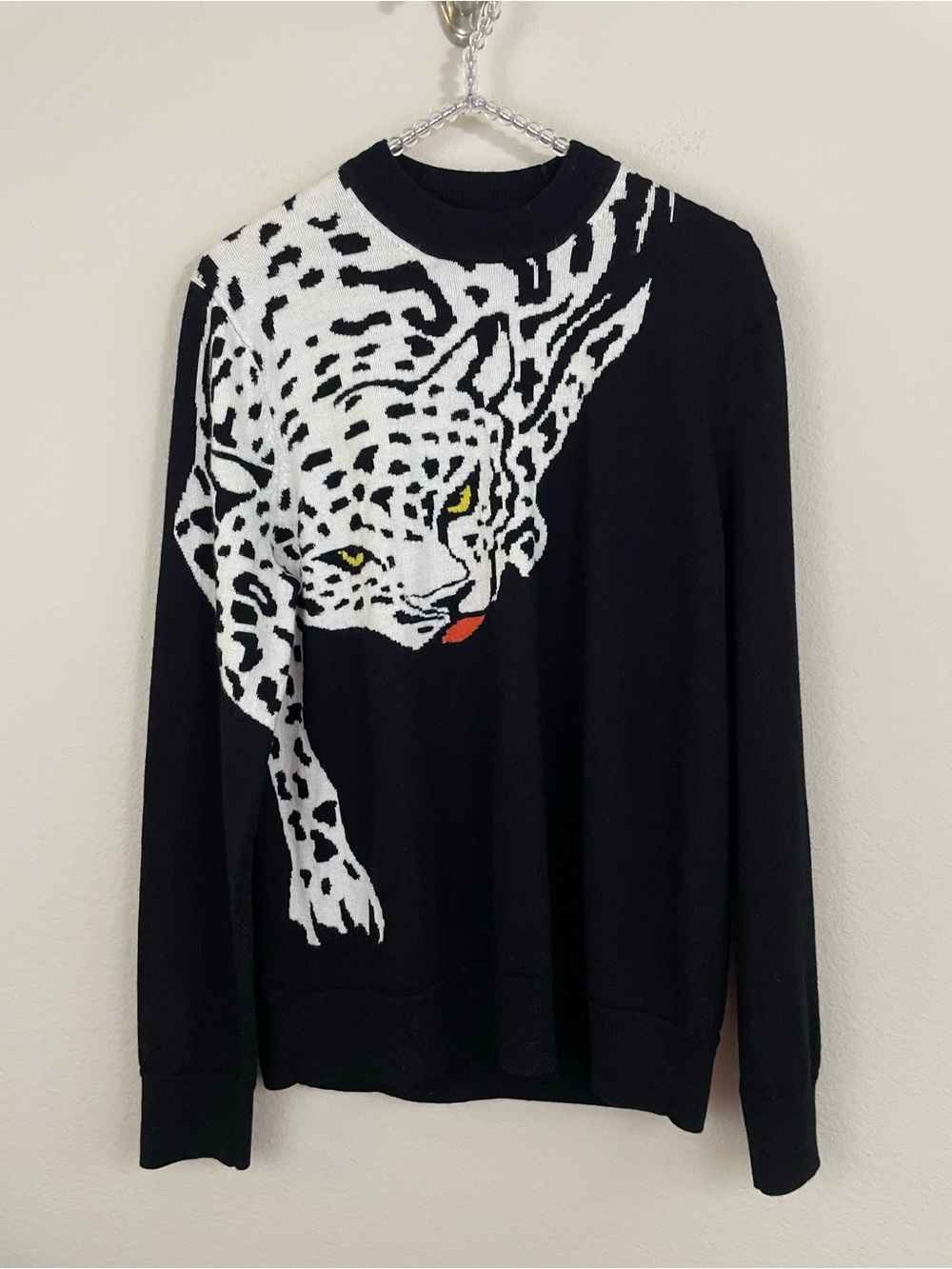 KRIZIA Leopard Print Black Wool Crewneck Sweater Size 42/6
